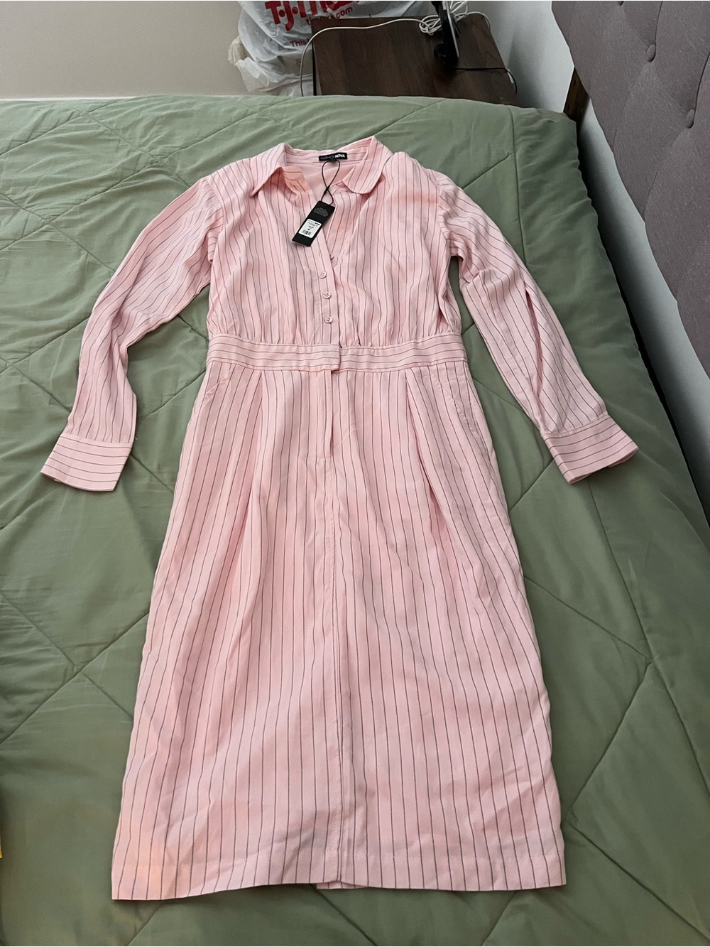 Fashion Nova Pink Striped Long Sleeve Shirt Dress